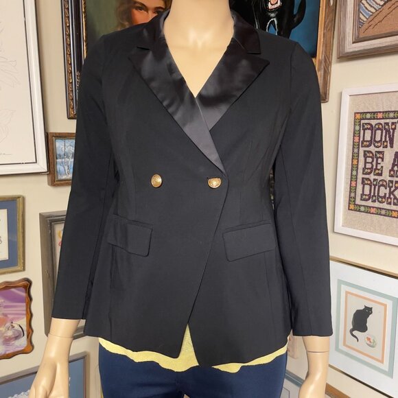 Lane Bryant Plus Size Womens Black Double-Breasted Satin Collar Blazer Size 14 - Picture 1 of 4